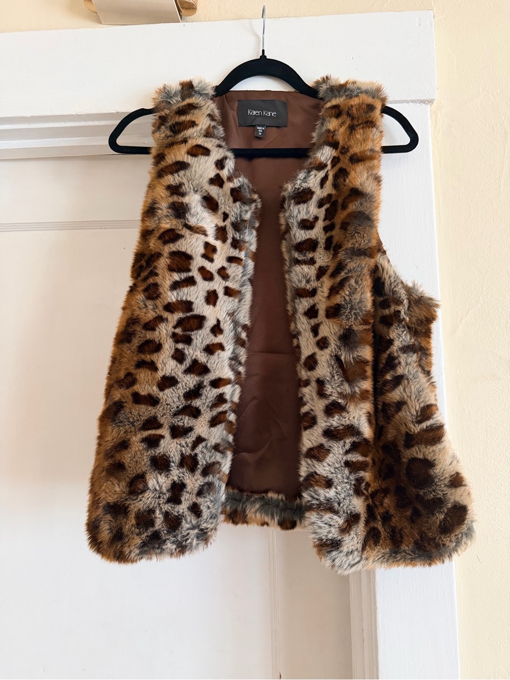 Karen Kane Leopard Print Faux Fur Vest Made in USA Size Medium